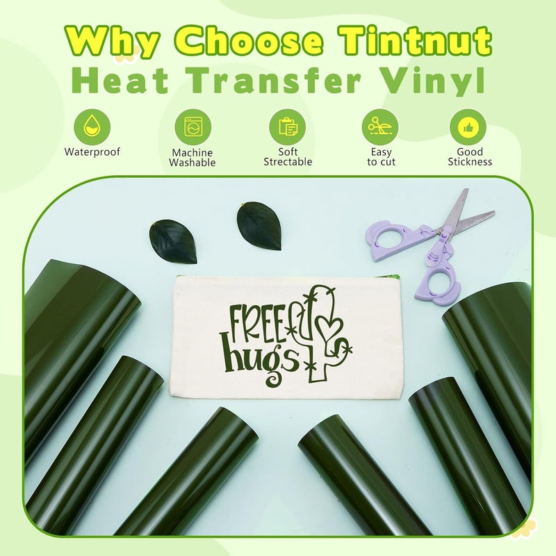 Tintnut Green HTV Heat Transfer Vinyl - 6 Sheets 12" x 10" Bronze Green Heat Transfer Vinyl HTV Iron on Vinyl for T-Shirts Compatible with Cricut/Silhouette Cameo - Image 3